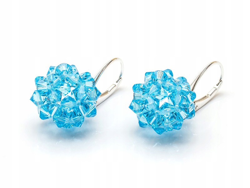 Stříbrné Náušnice 925 Kule 16 s kr. Swarovski Aqua