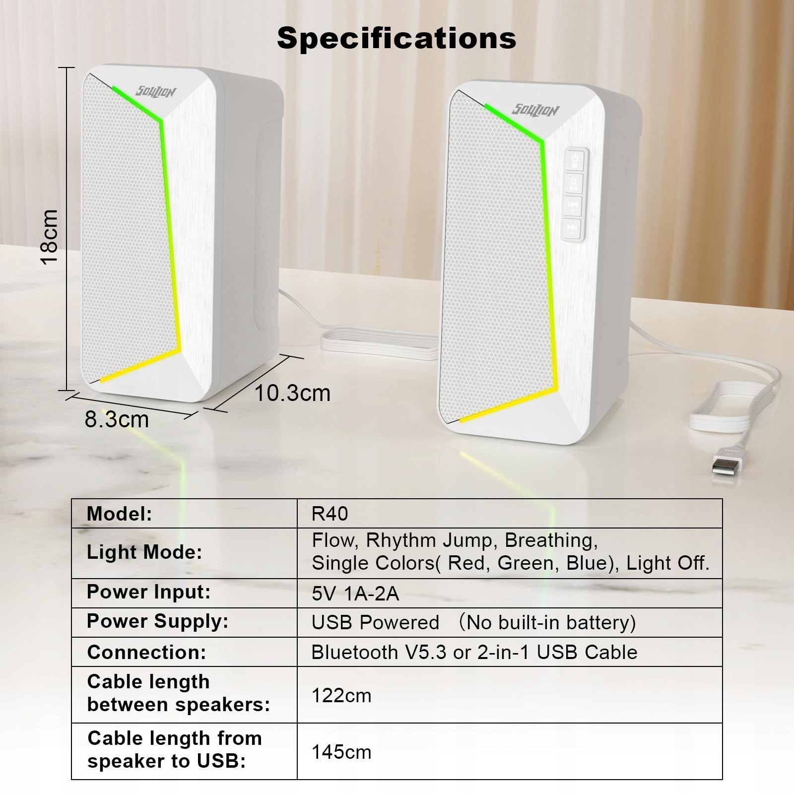 SOULION R40 Głośniki Komputerowe USB Bluetooth 53 Do Laptopów i Tabletów — miniatura 6