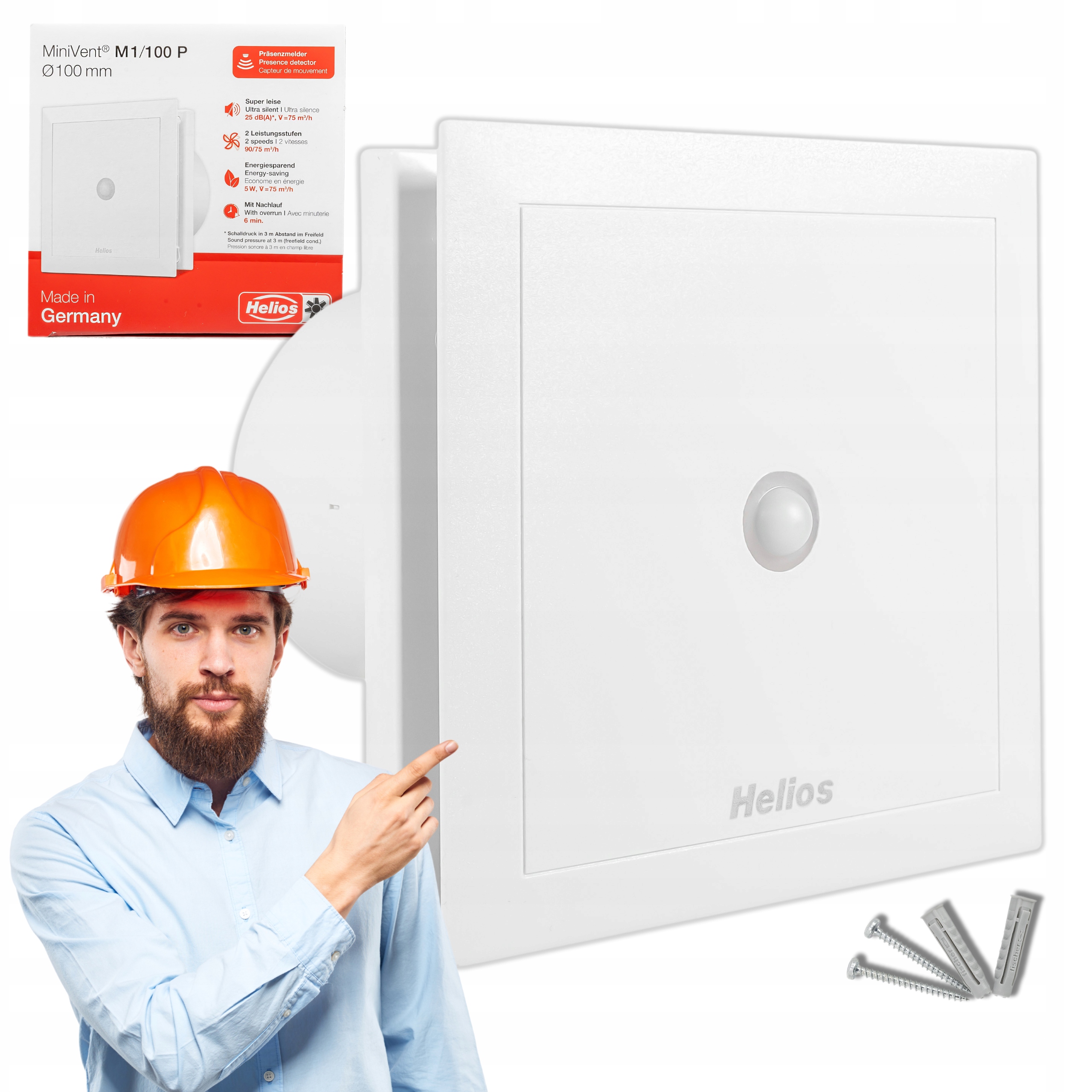 Kúpeľňový ventilátor Helios Minivent M1/100P Pohyb