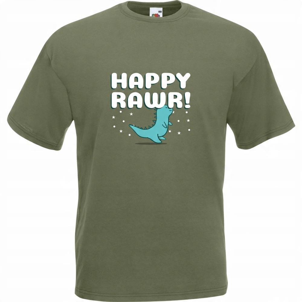 

Koszulka happy rawr dinozaur M oliwkowa
