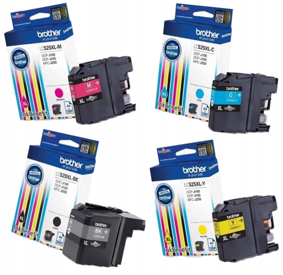 4x Tusze Brother DCP-j105 j100 Zestaw Tuszy tonerów oryginalnych