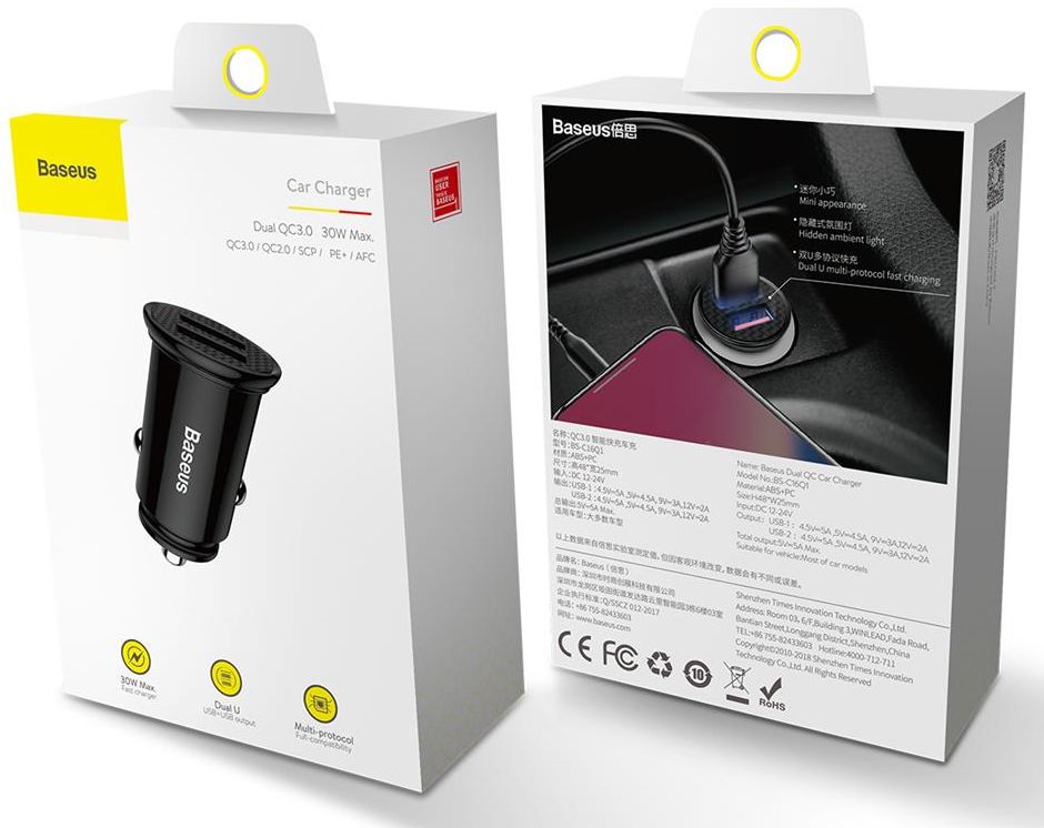 Ładowarka Samochodowa BASEUS 5V 2x USB 30W do Samochodu Fast Charge QC Złącza USB