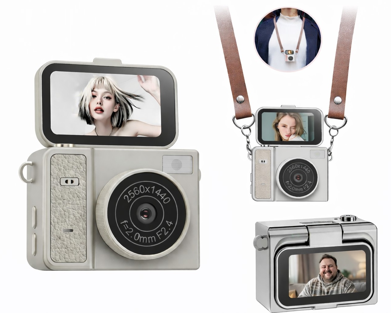 Xrec X7 Mini aparat kamera Retro video 2K wisiorek breloczek obrotowy ekran