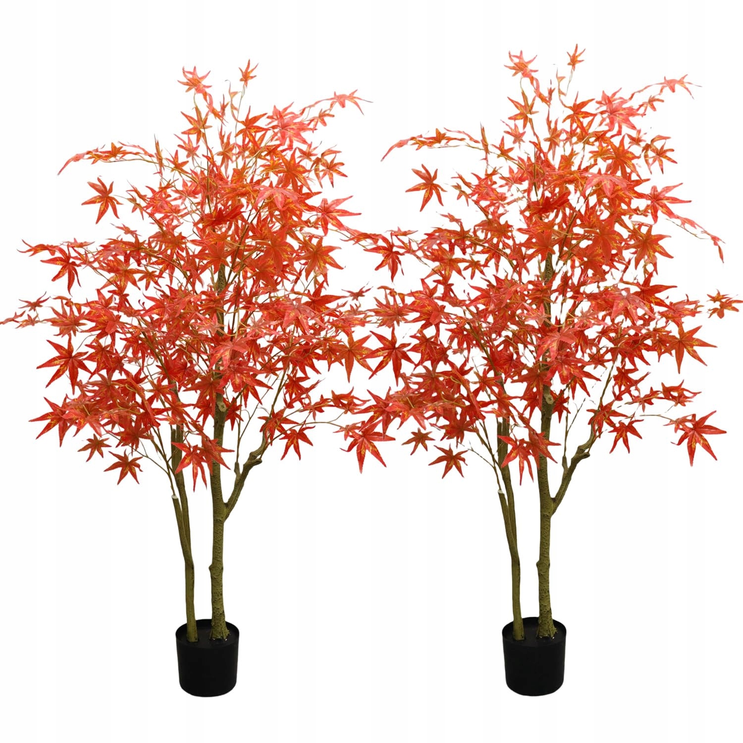 Sada 2 umělých červených javorů s dvojitým kmenem, 1,5 m