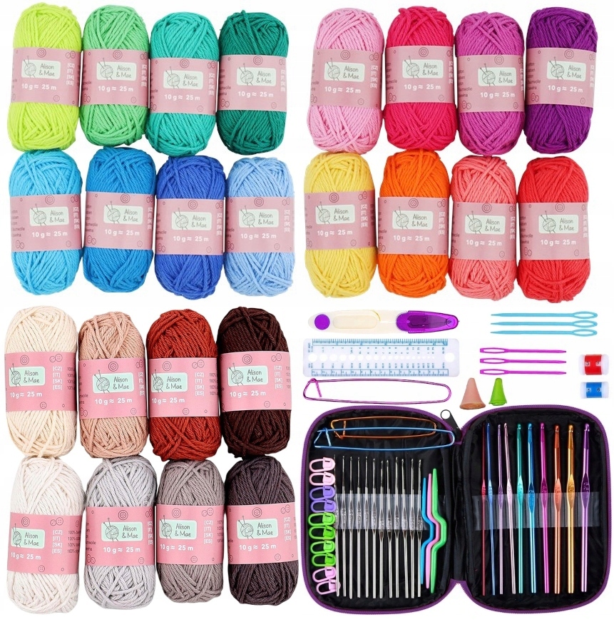 Sada háčkování v Pouzdro Bavlněné příze 24ks Háčkování Bavlněné vlákno
