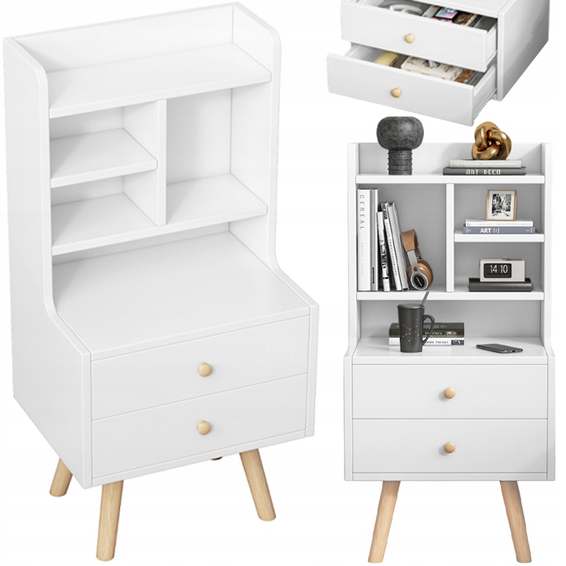 Nočná Skrinka Stolík S 2 Zásuvkami Škandinávsky Regál Spálne Loft