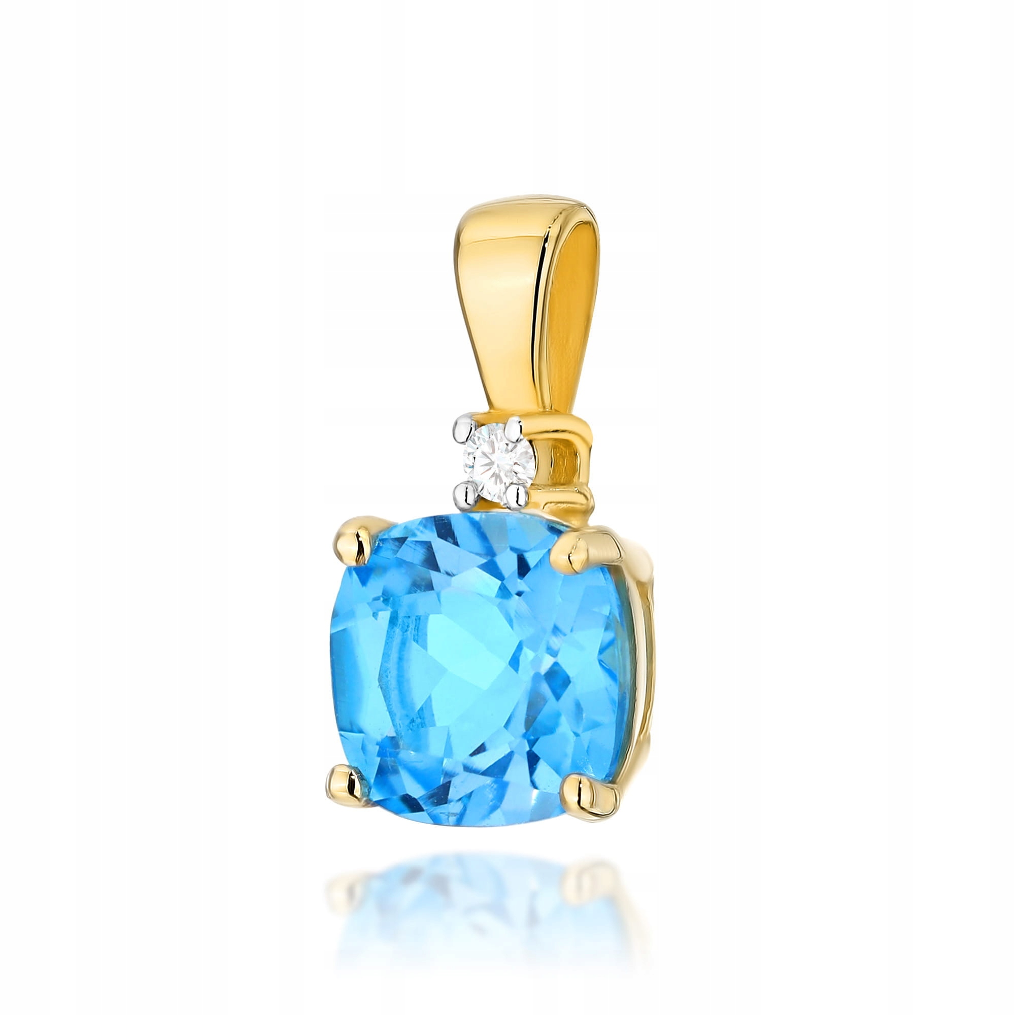 Zlatý přívěsek 585 čtvercový modrý topaz 14kt s briliantem 0.5g