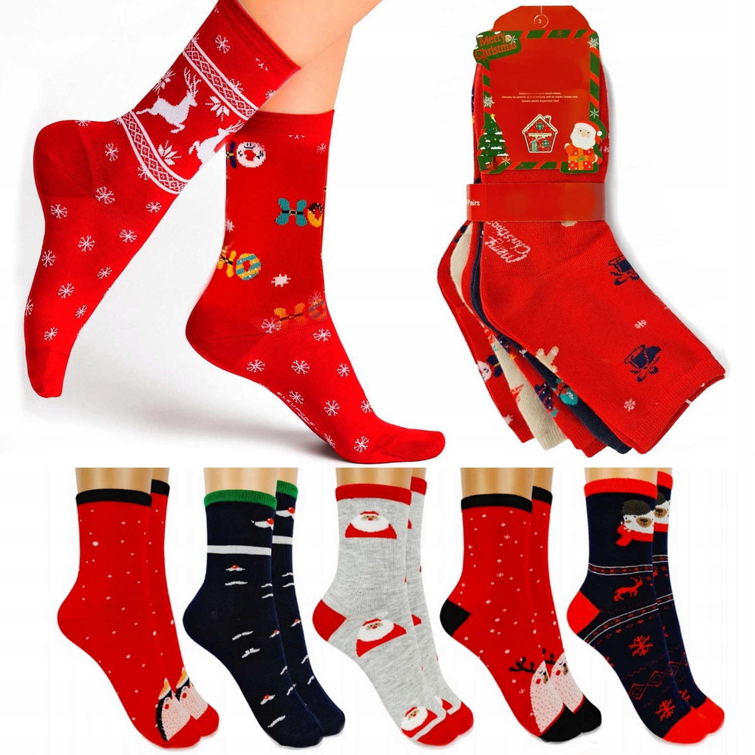 

5x Skarpety Damskie Świąteczne Mikołaj 38-42