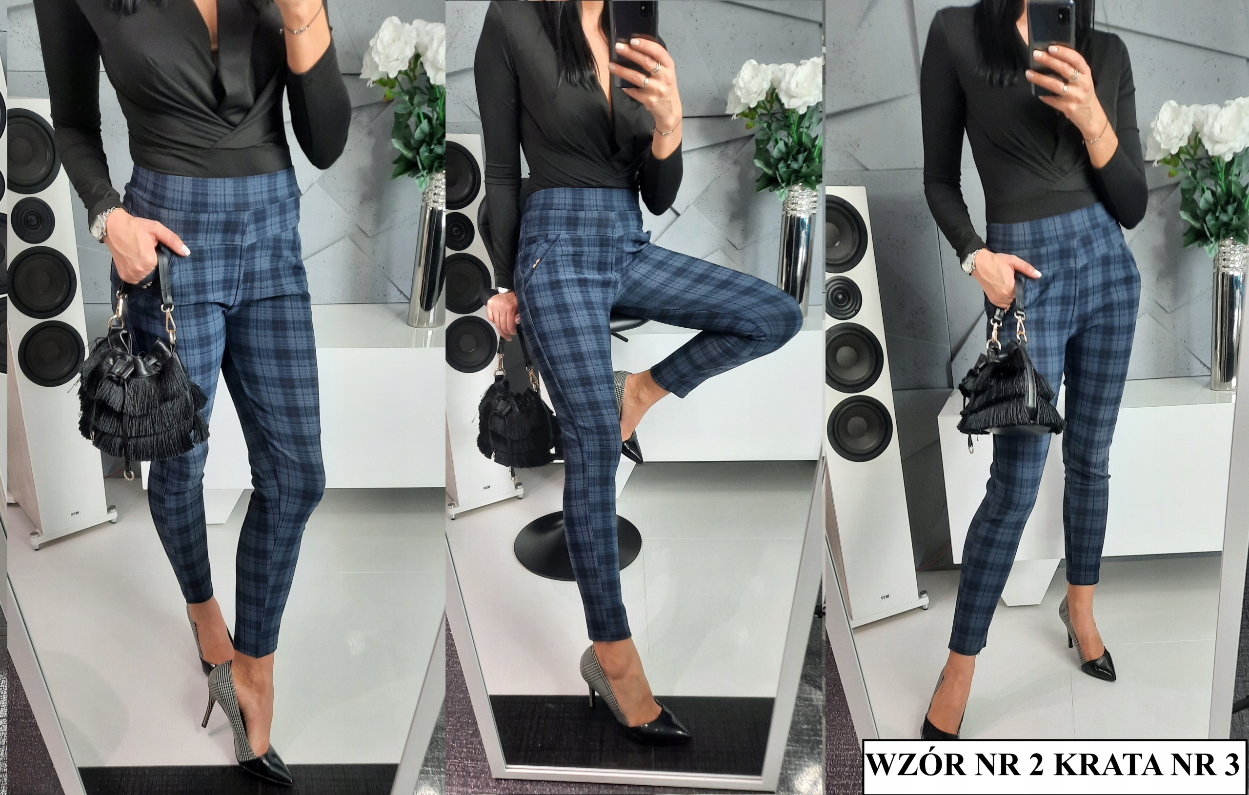 Elastyczne spodnie, cygaretki w kratę RÓŻNE KOLORKI XXL_44 Zapięcie brak