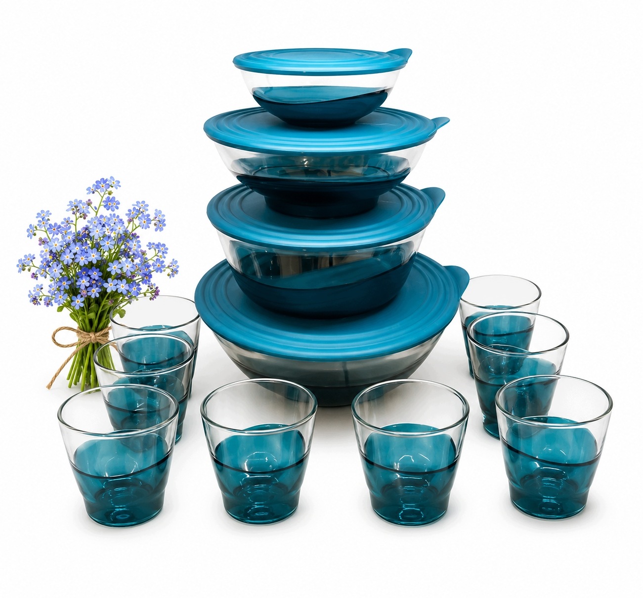Tupperware Zestaw Elegancja 600ML+ 1,5 L 2,3L+ 3,2L 8 Szklanek oryginał