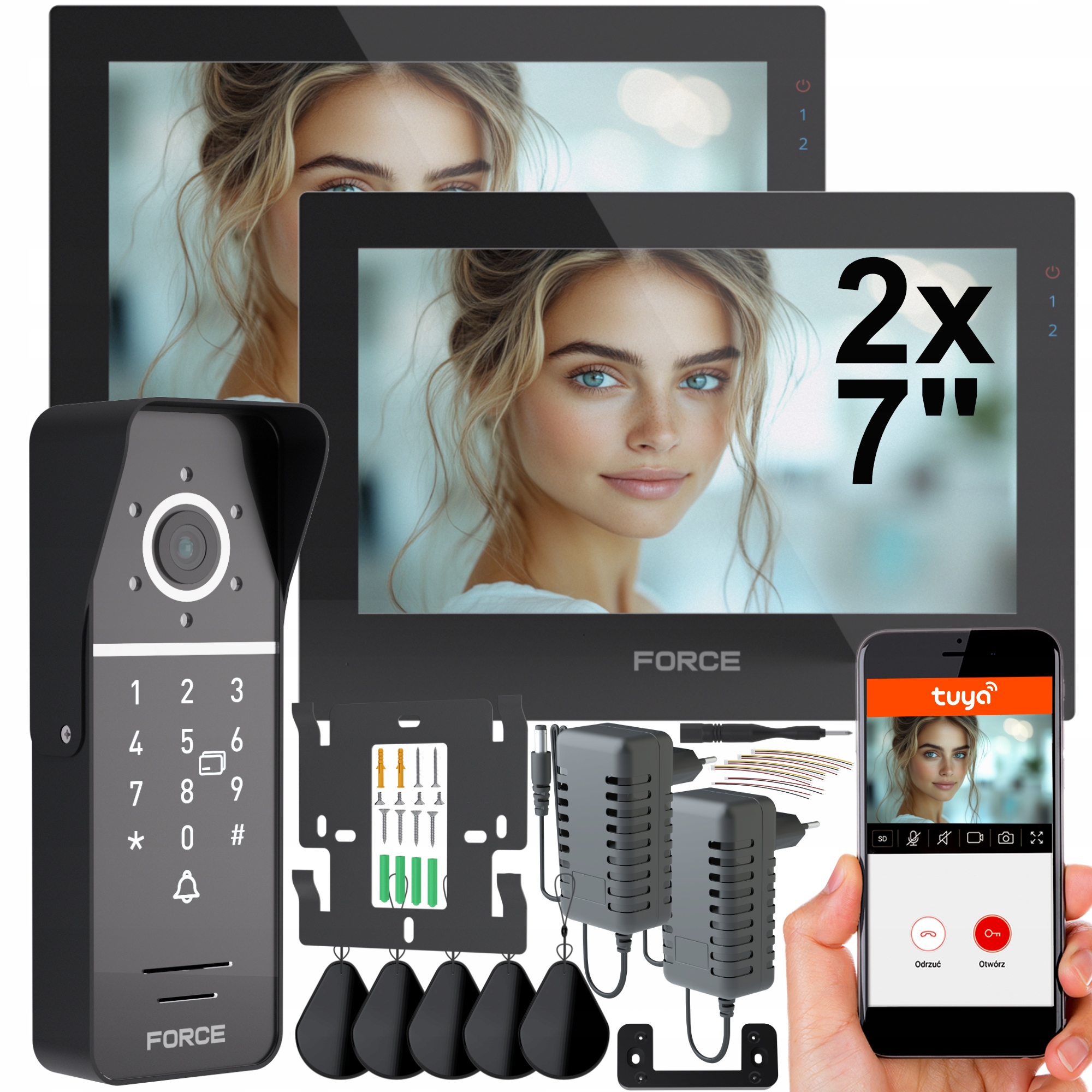 Videovrátnik Force Prima Gt+ Duo 2x Monitor 7" Čierny Full Hd WiFi Tuya