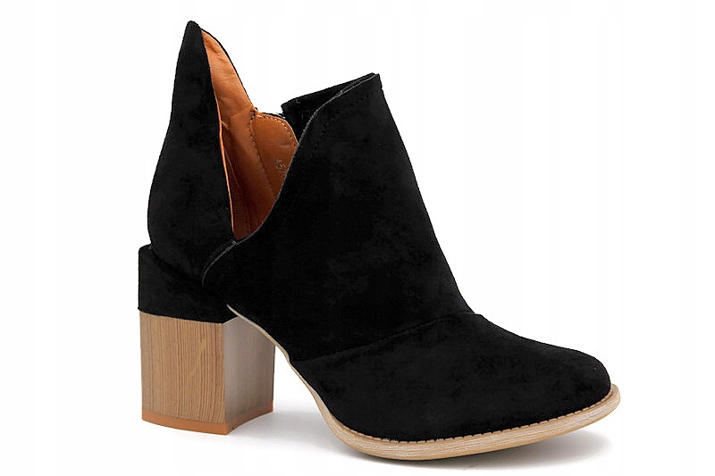 

A5700 Czarne Botki Zamszowe Wycięte Słupek R.39