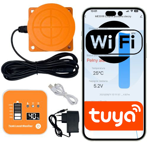 Snímač hladiny kvapaliny WiFi+RF433, panel s displejom a alarmom Tuya