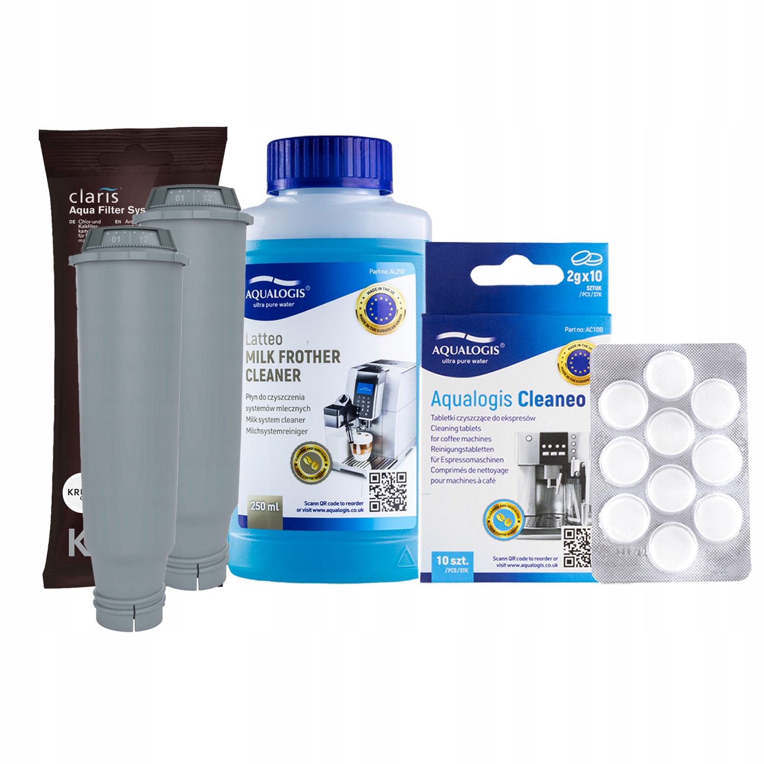 2x Filtr vody do kávovaru Krups F08801 Tekutina Latteo 250 Tablety Cleaneo