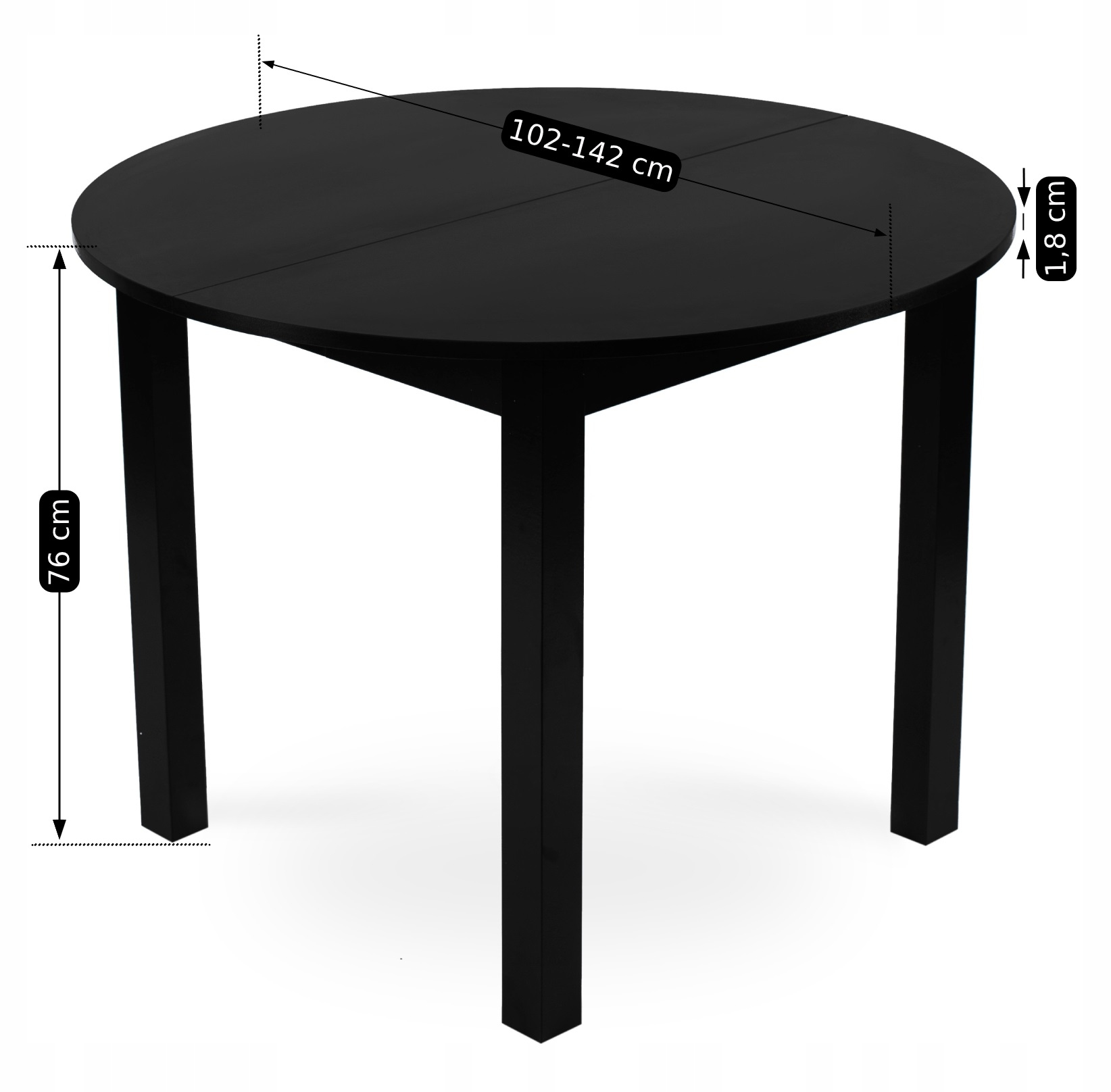 Zestaw Stół Okrągły Rozkładany i 4 Krzesła Welurowe Do Salonu Jadalni Loft Grubość blatu 1.8 cm