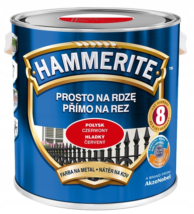 Farba Na Rdzę Hammerite- połysk, czerwona, 2.5l