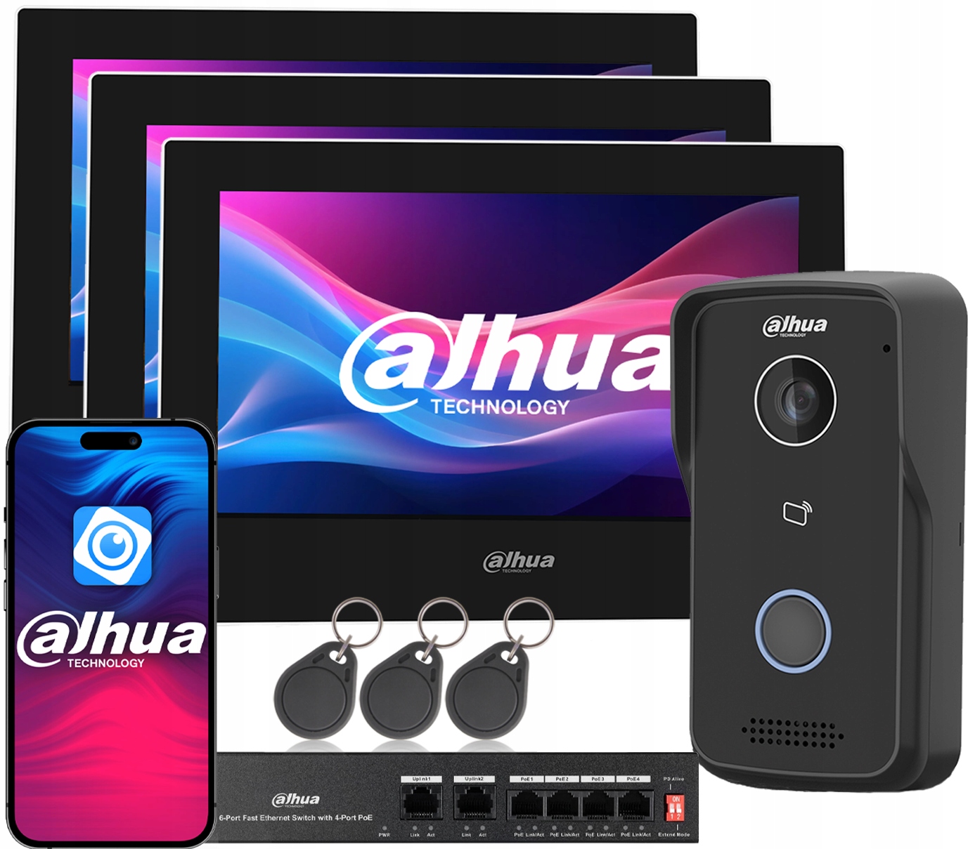 Videovrátnik Domofón Dahua Dotykový 3x Monitor KTP03 Audio Kľúčenky Dmss