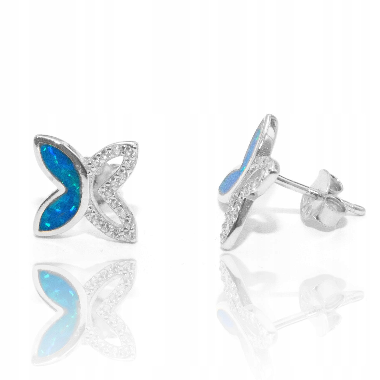 Stříbrné náušnice s opálem motýlci stříbro 925 opál modrý motýl zirkony