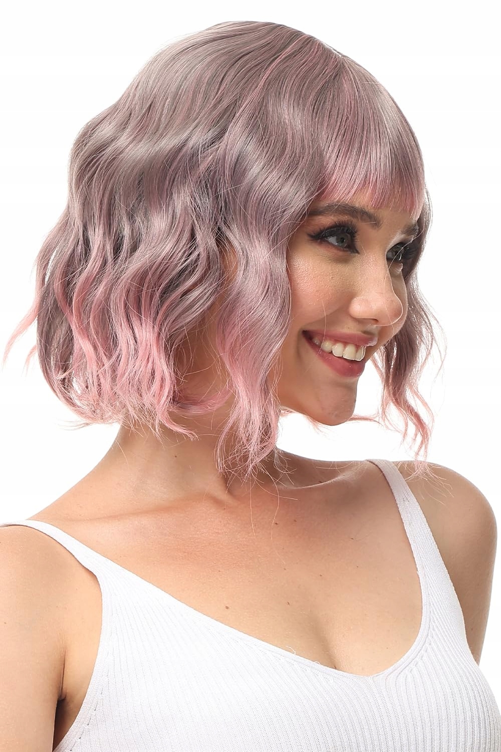 Luxiremi Paruka Ombre Růžová Krátká Vlnitá Bob s Hřívou Umělé Vlasy