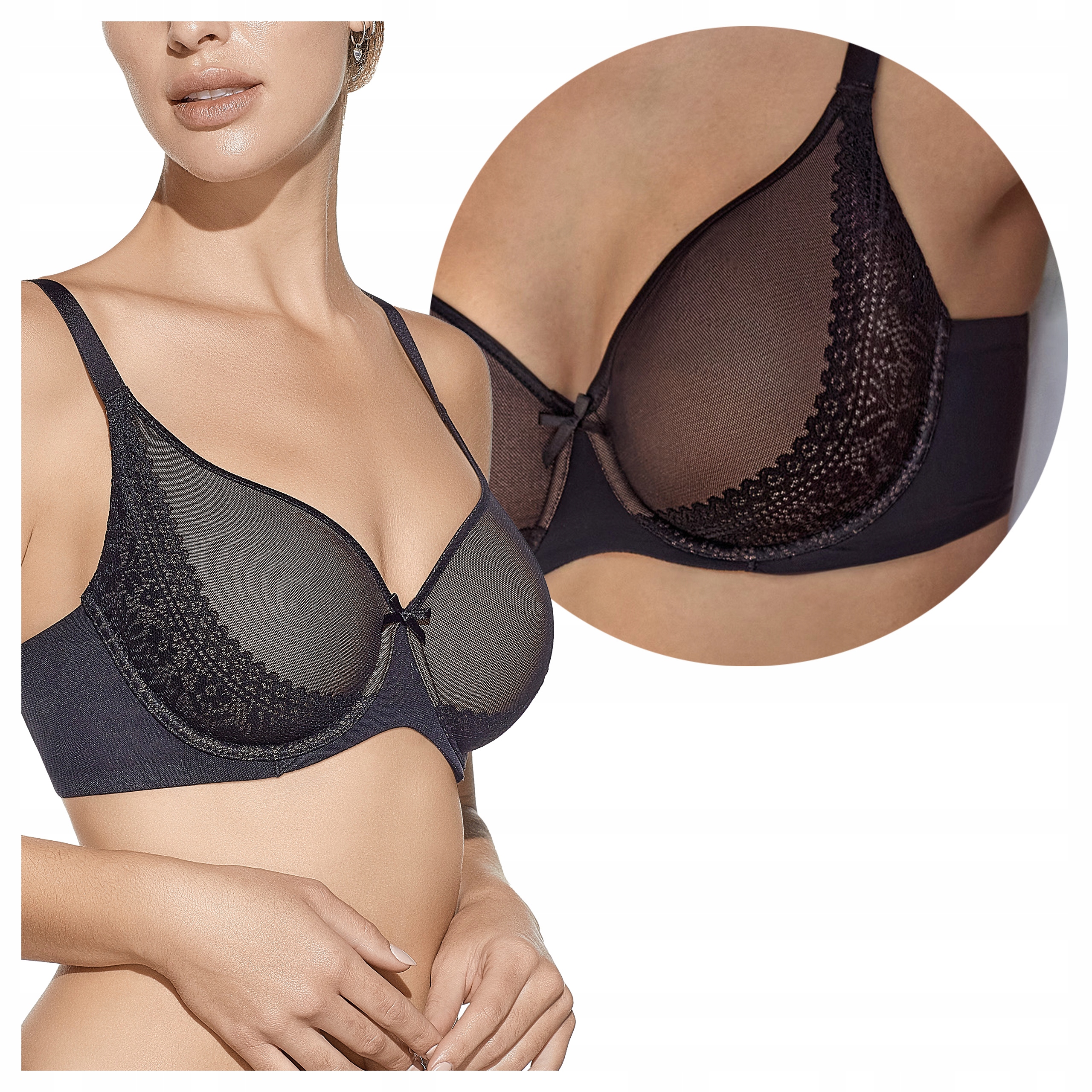 Podprsenka s kosticemi bez vyztužení lemovaná krajkou Rita Černá 90C