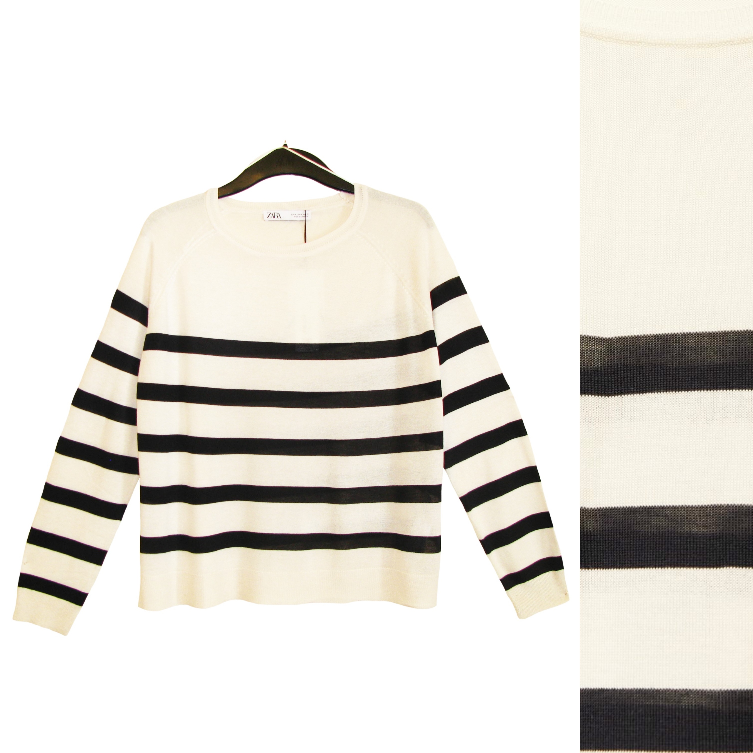 

Zara Piękny Sweter Ecru Oversize w Czarne Paski M