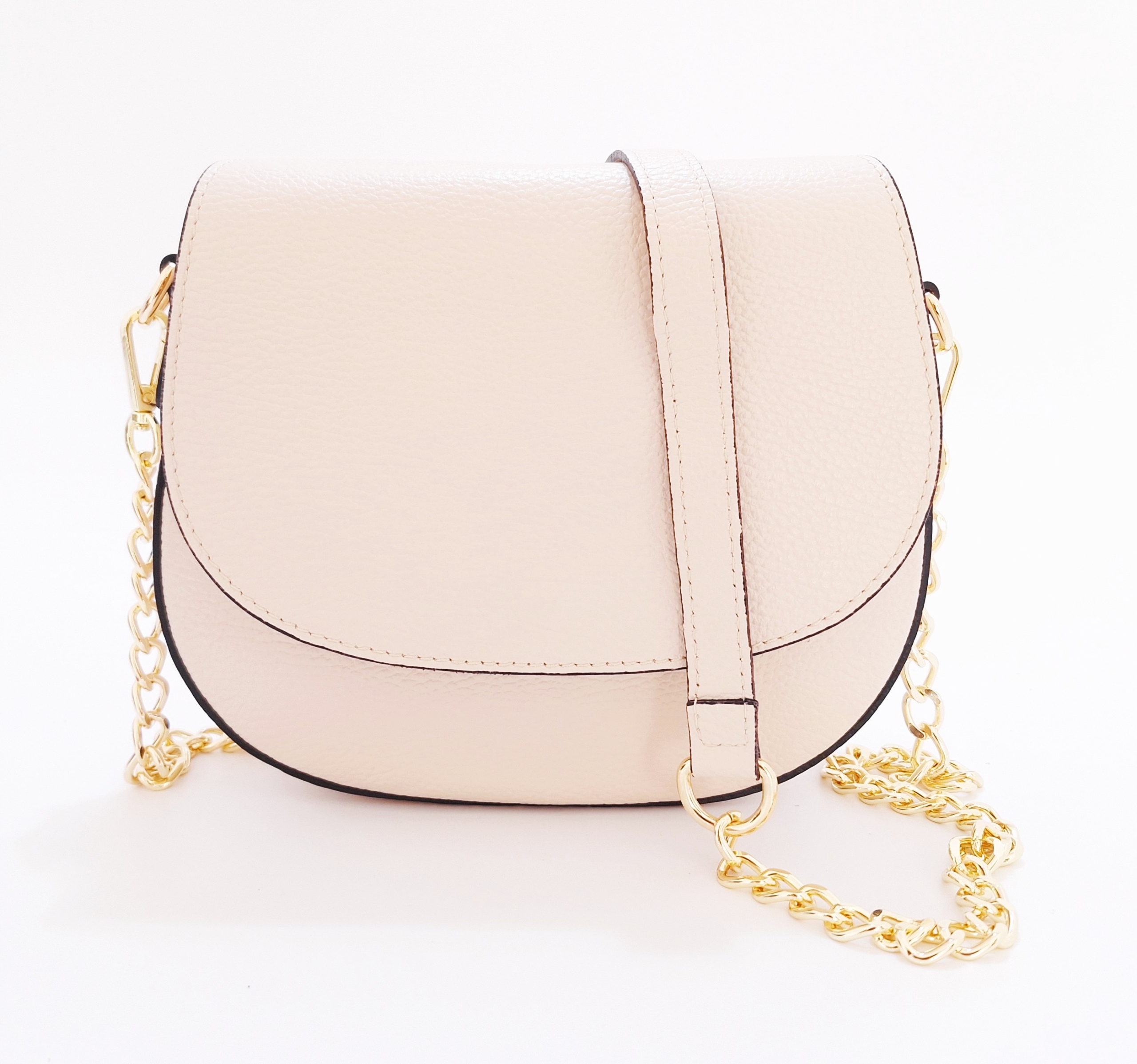 Béžová kabelka přes rameno z kůže na řetízku