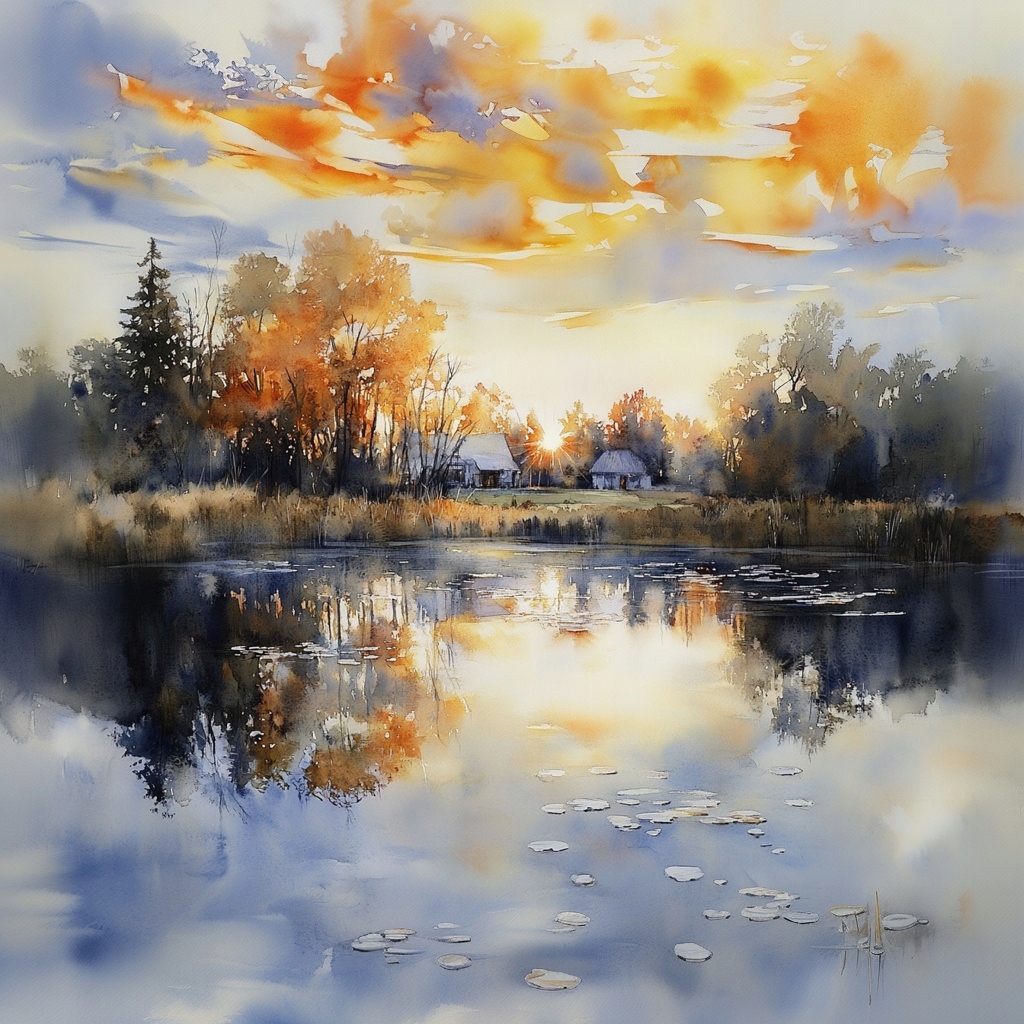 Obraz Na Plátně Canvas Krajina Vesnice Podlasie Jezero Slunce Západ 80x80
