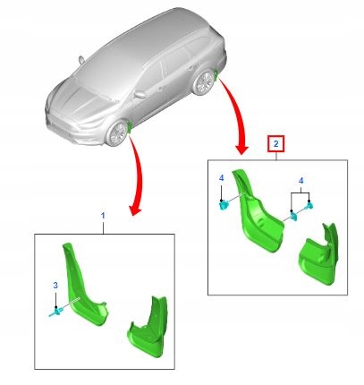 CHLAPACZE TYL TYLNE FORD FOCUS Mk3 2011 18 KOMPLET Installation side Rear