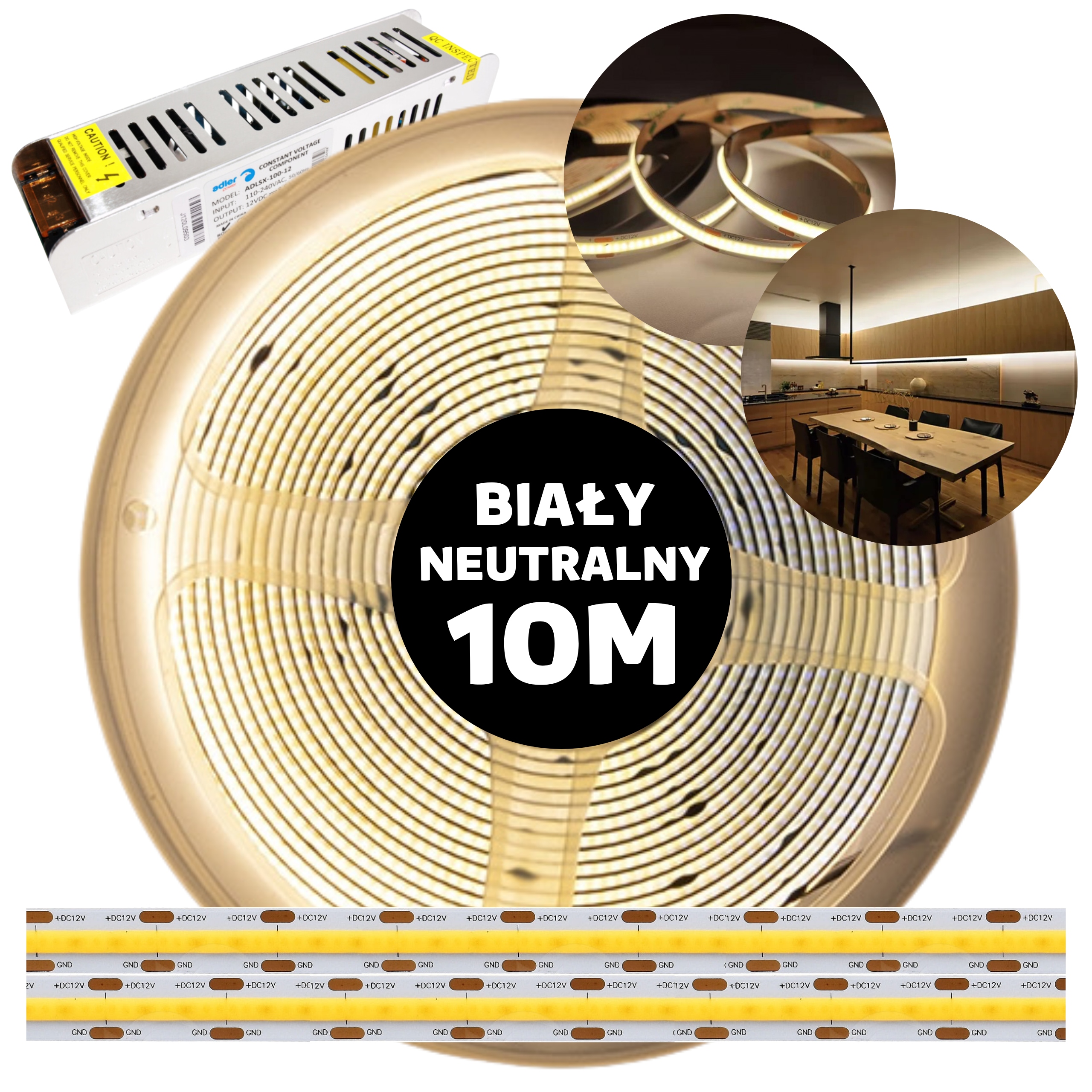 Pásek Led Cob kontinuální neonová linka s napájecím zdrojem neutrální bílá 12V 10M