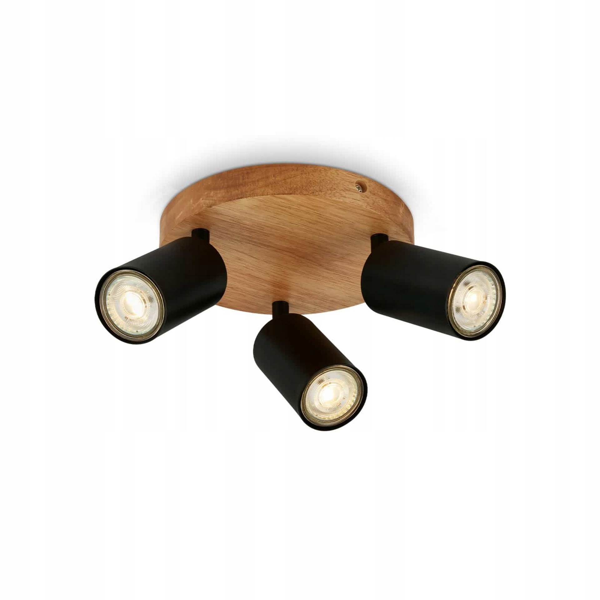 Stropné bodové svietidlo Briloner 3xGU10 čierne/drevo, priemer 19 cm