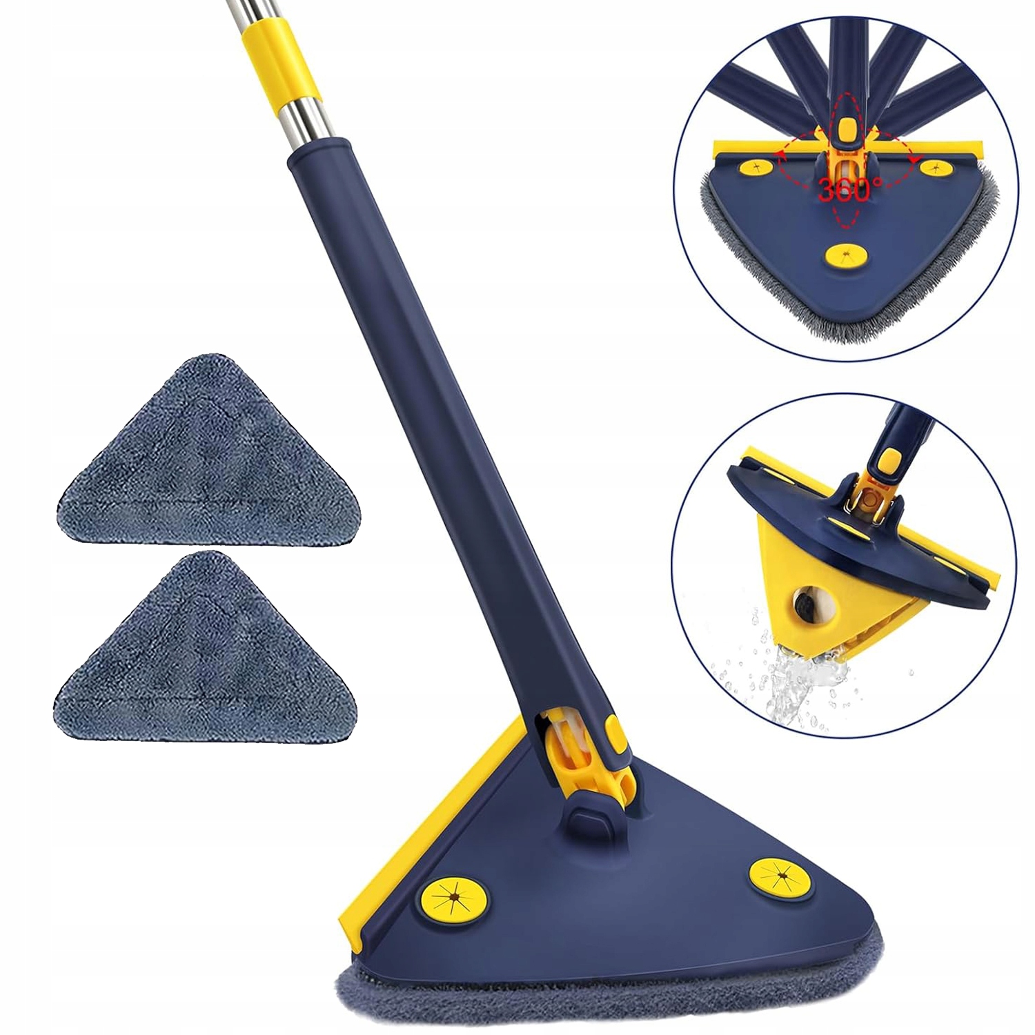 Levně Rotační mop plochý trojúhelníkový s ždímadlem pro čištění 2x náhradní návlek 25 cm