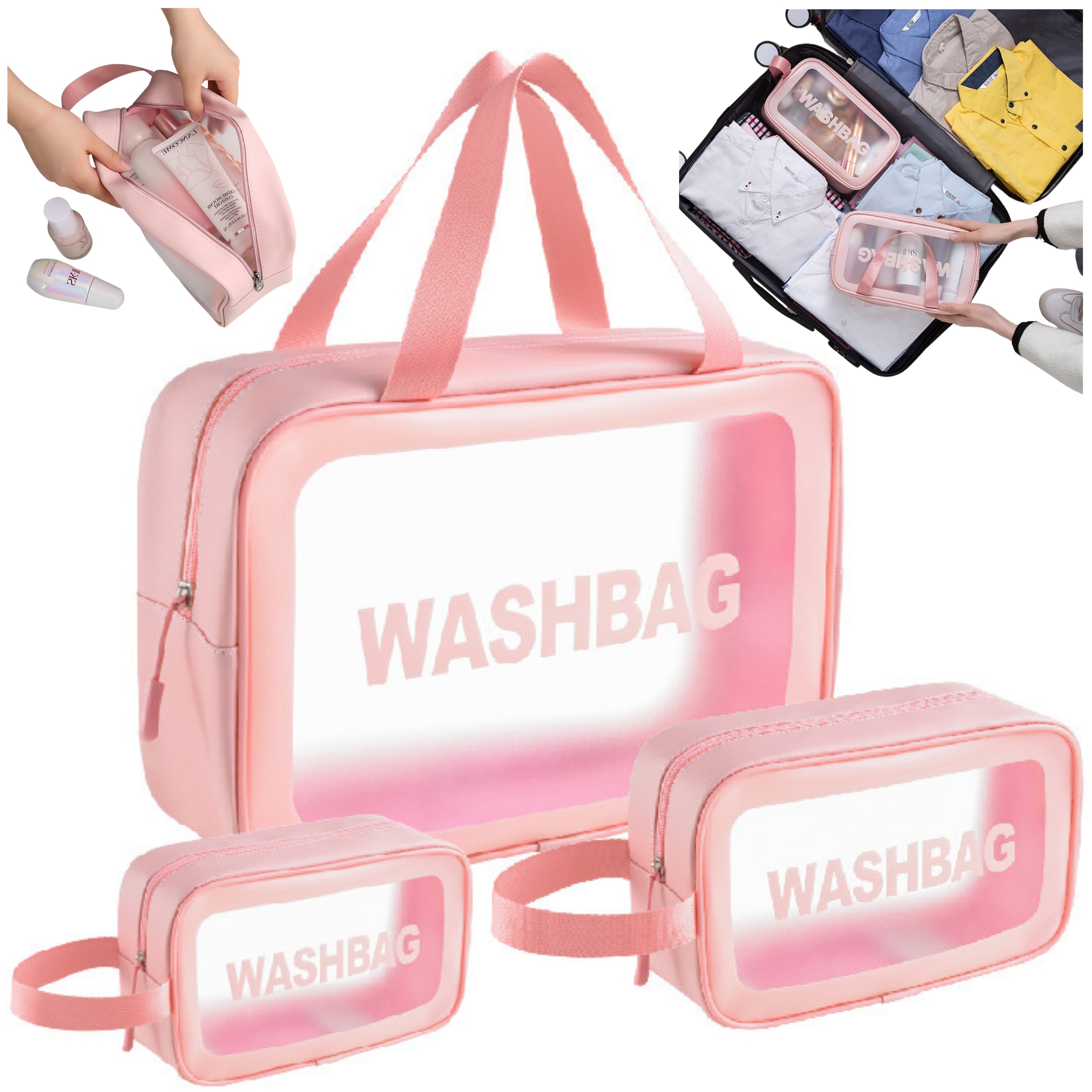 3w1 KOSMETYCZKA PRZEZROCZYSTA TRANSPARENTNA PODRÓŻNA ORGANIZER DO SAMOLOTU