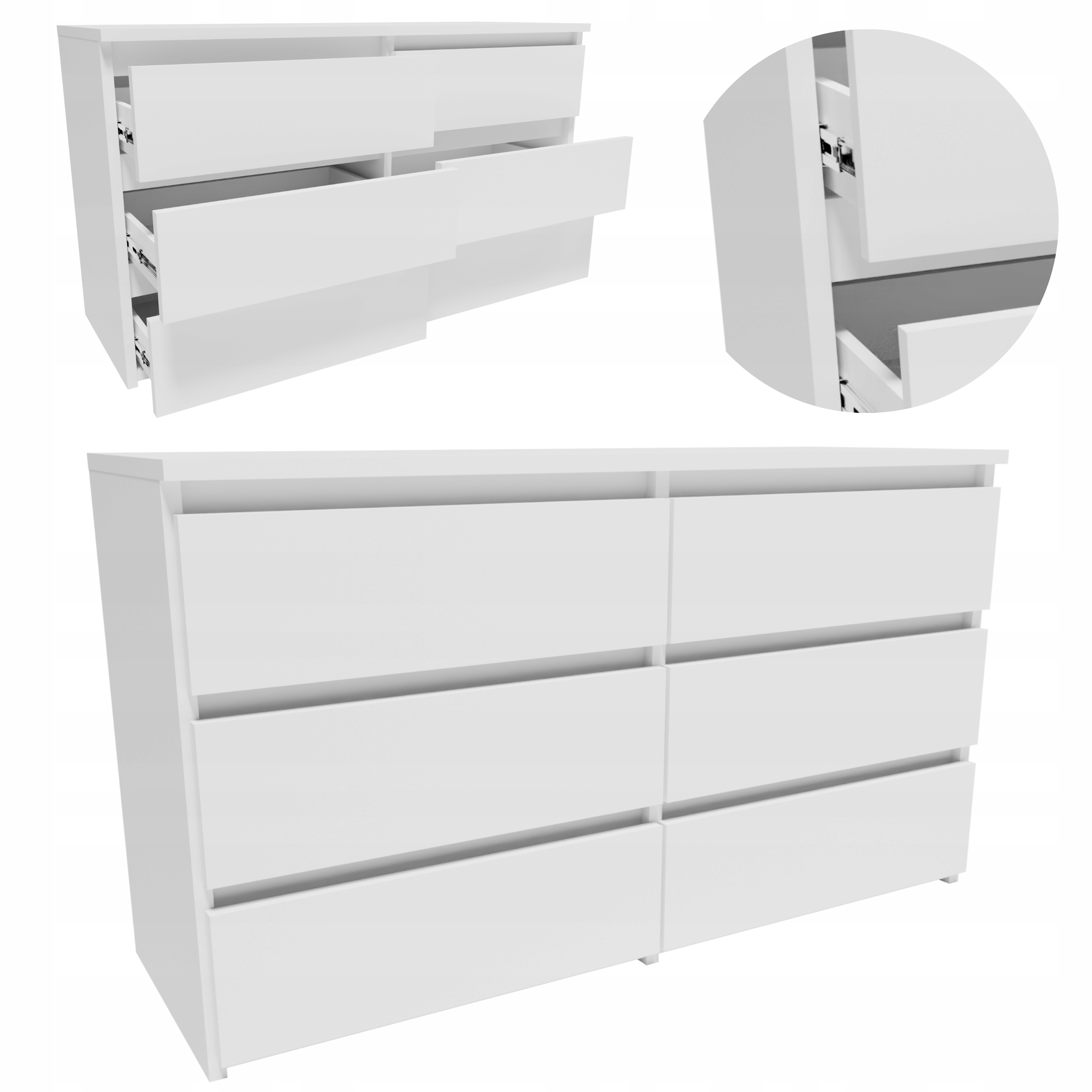 Komoda CL1006BIA bílá velká skříňka 100 cm regál 6 zásuvek na oblečení hračky