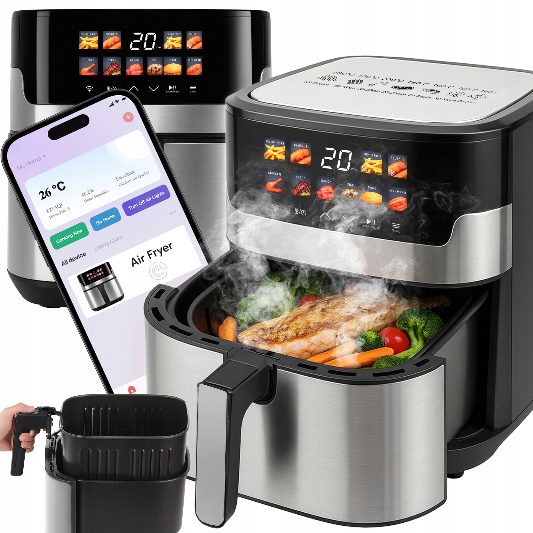 Frytkownica Beztłuszczowa Airfryer Frytownica 2200W Aplikacja Wifi Tuya