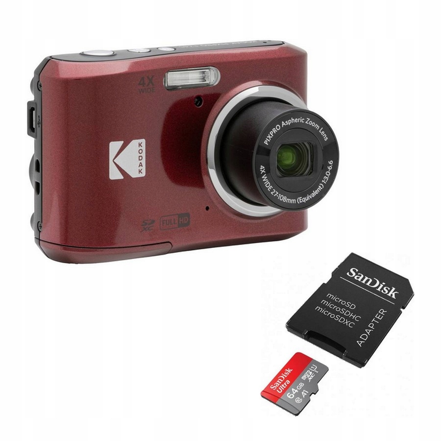 Kodak Friendly Zoom FZ45 Červený 64GB Sandisk Adaptér