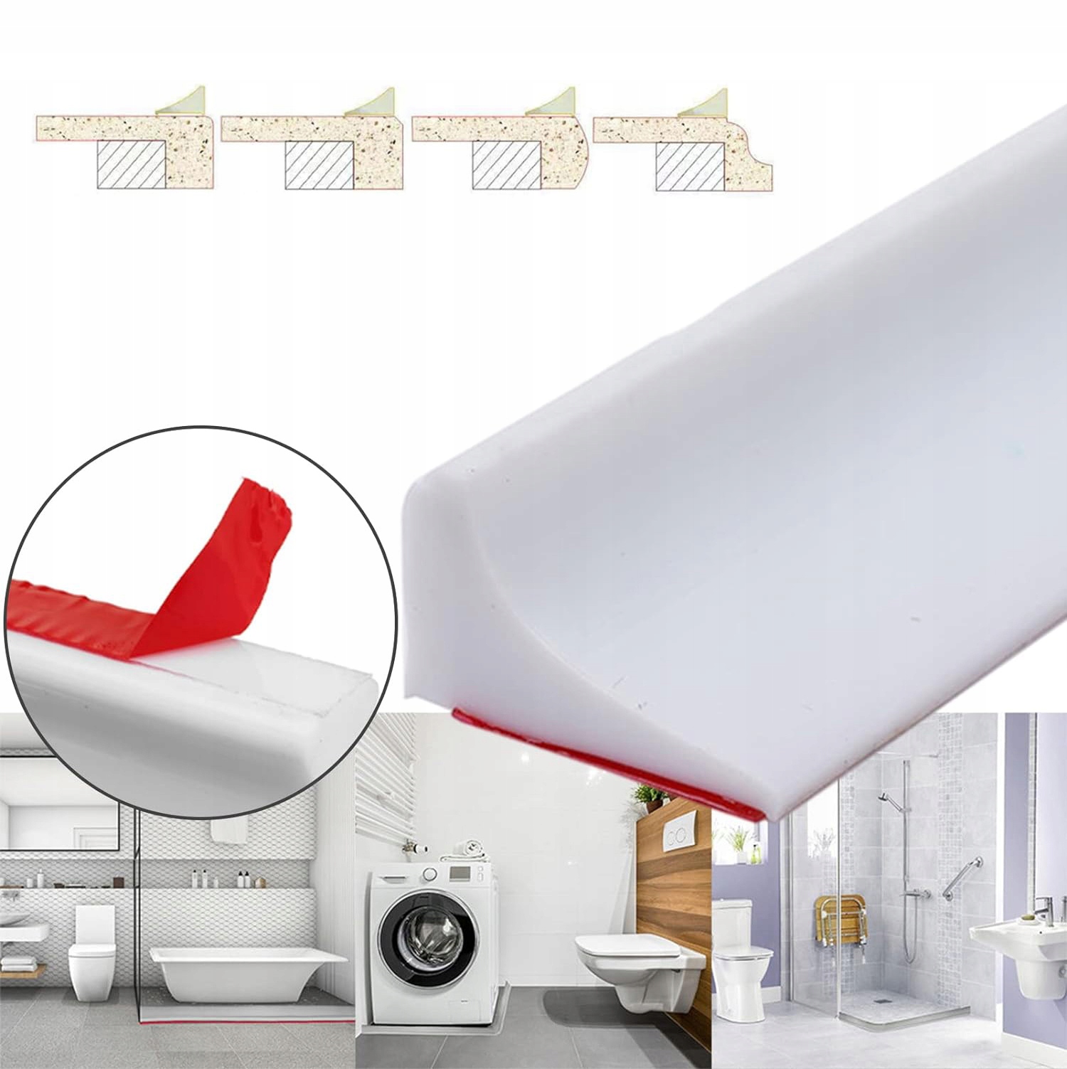 2m Samoprzylepna listwa zatrzymująca wodę do wanny, listwa wykończeniowa Rodzaj taśma uszczelniająca