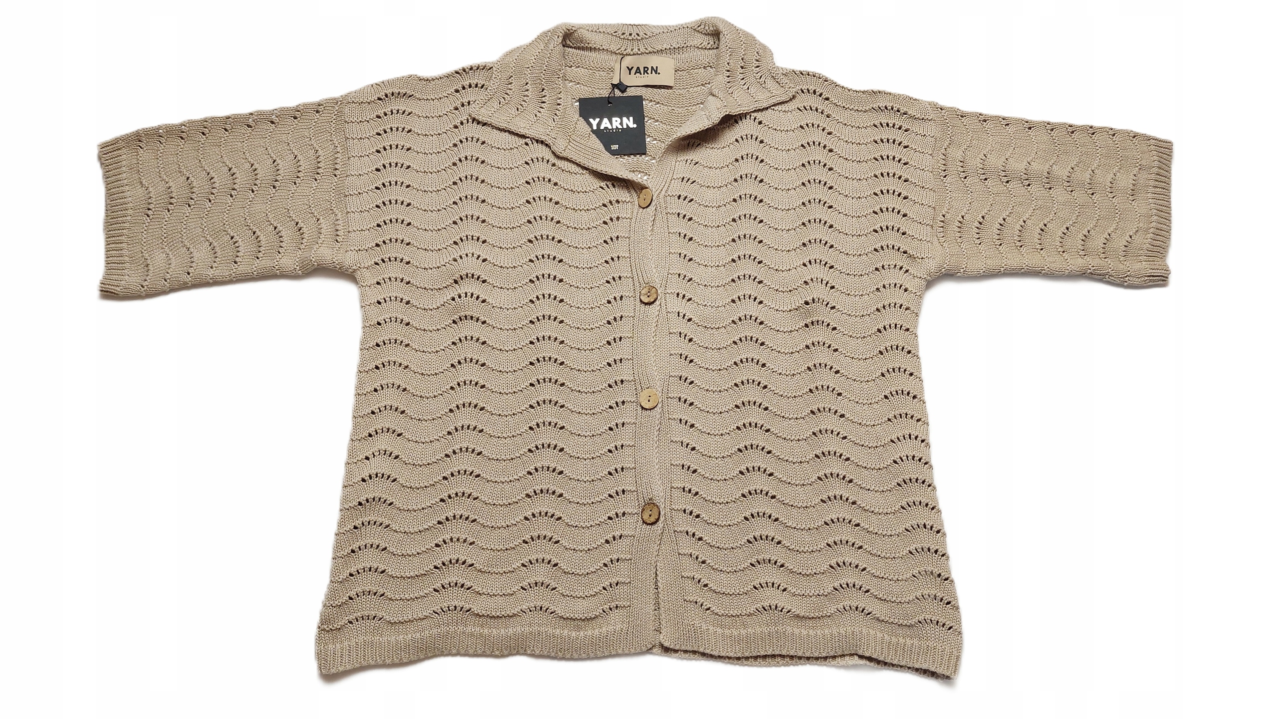 Cocomore Yarn Ažurový svetr Kardigan na Knoflíky Hnědý Latte Uni New