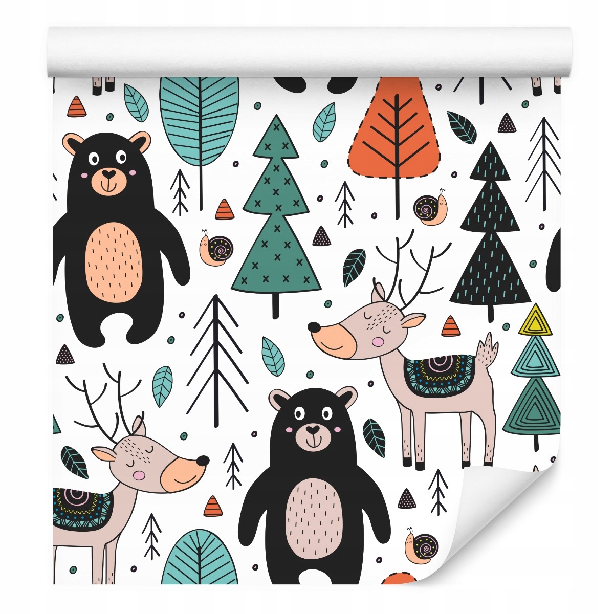 Tapeta do dětského pokoje Medvídci, sobi, stromy