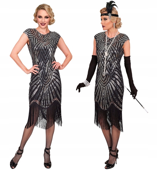 Kostým Gatsby Šílené 20. Léta Retro Flapper Charleston Stříbrný S