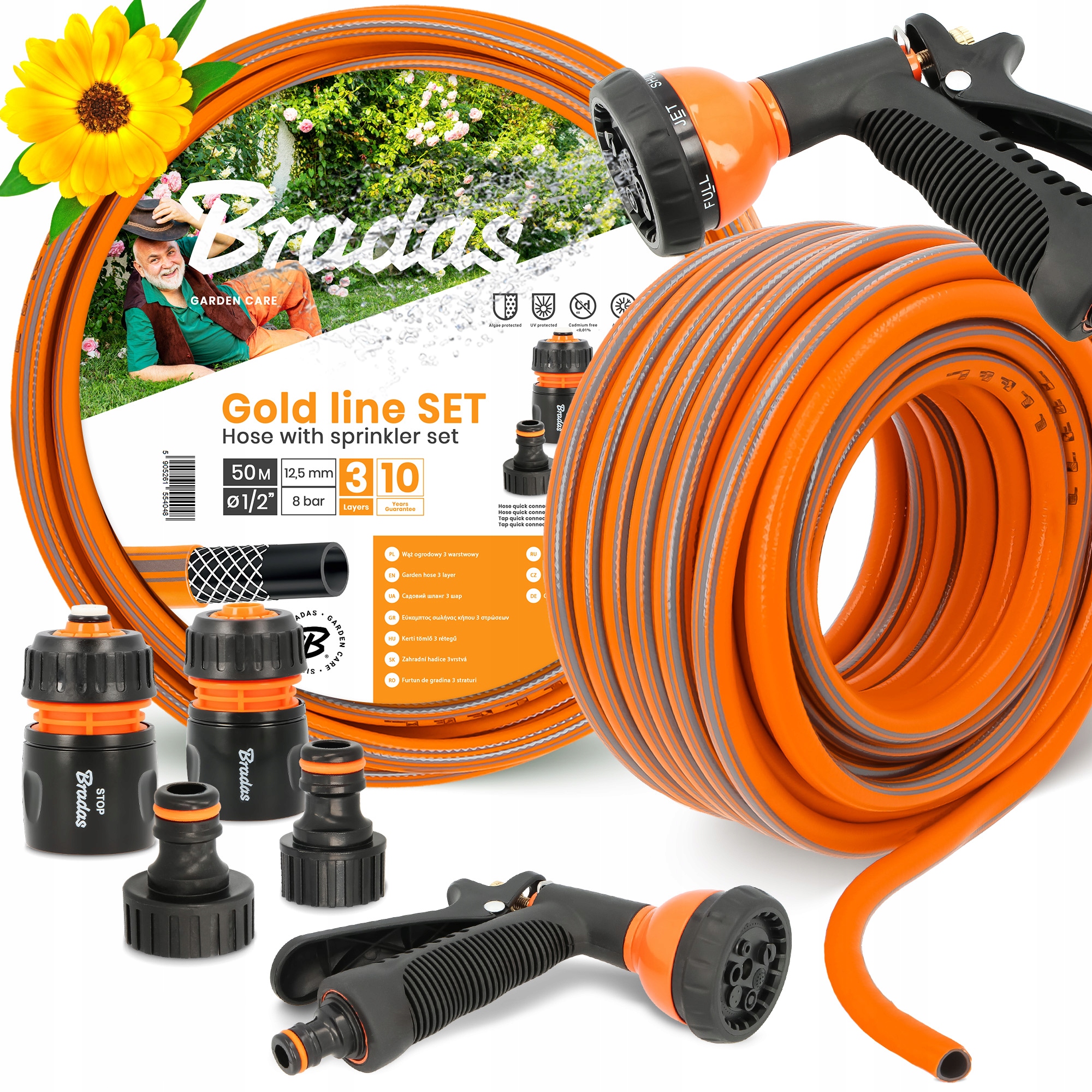 Záhradná Hadica 1/2 50 m Vody Zvinovací Elastický Ozbrojený 3-VRSTVOVÝ chodník Yo