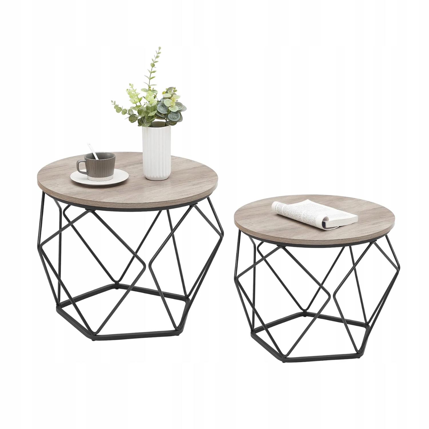 Sada 2 konferenčních stolků Vasagle, kulaté, 40 x 40 x 50 cm, šedo-černé