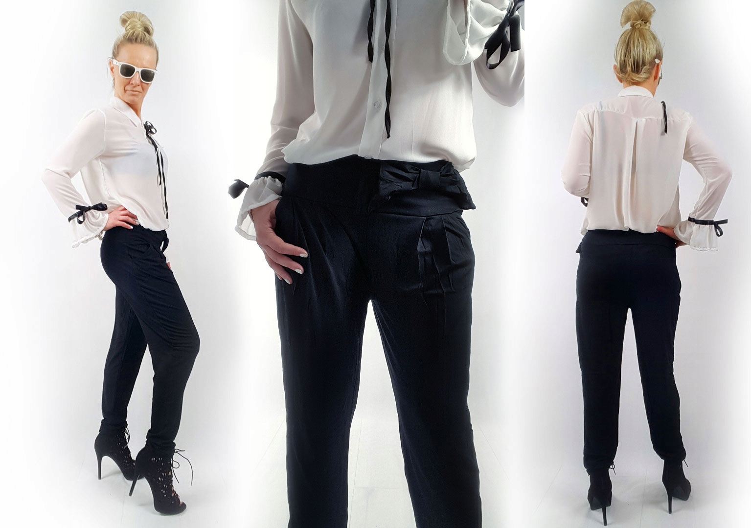 SPODNIE ALLADYNKI BAGGY HAREMKI CYGARETKI BRYCZESY Wzór dominujący bez wzoru