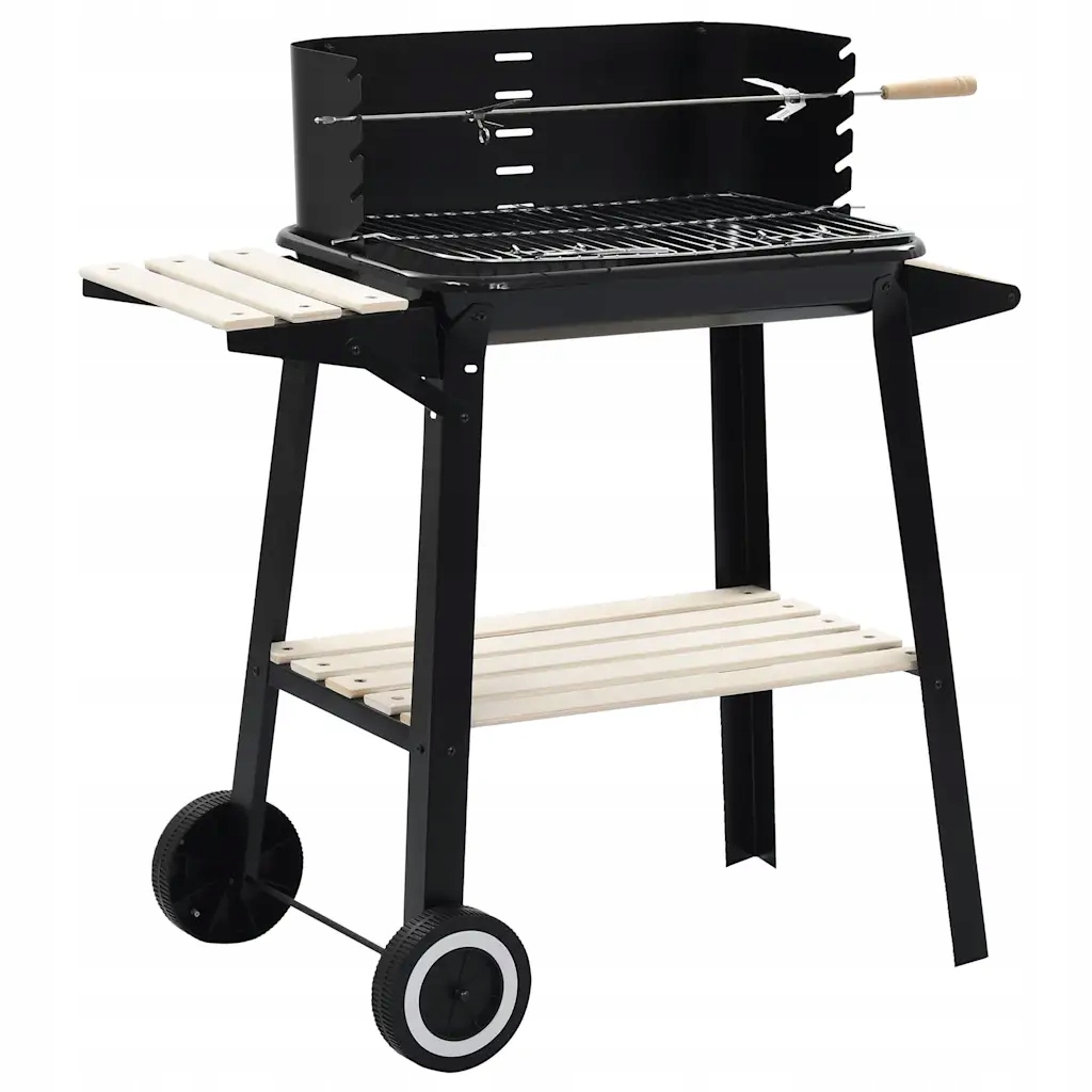 Stojan na grilování Bbq nastavitelný, černý, 83x44x87 cm, ocel+dřevo