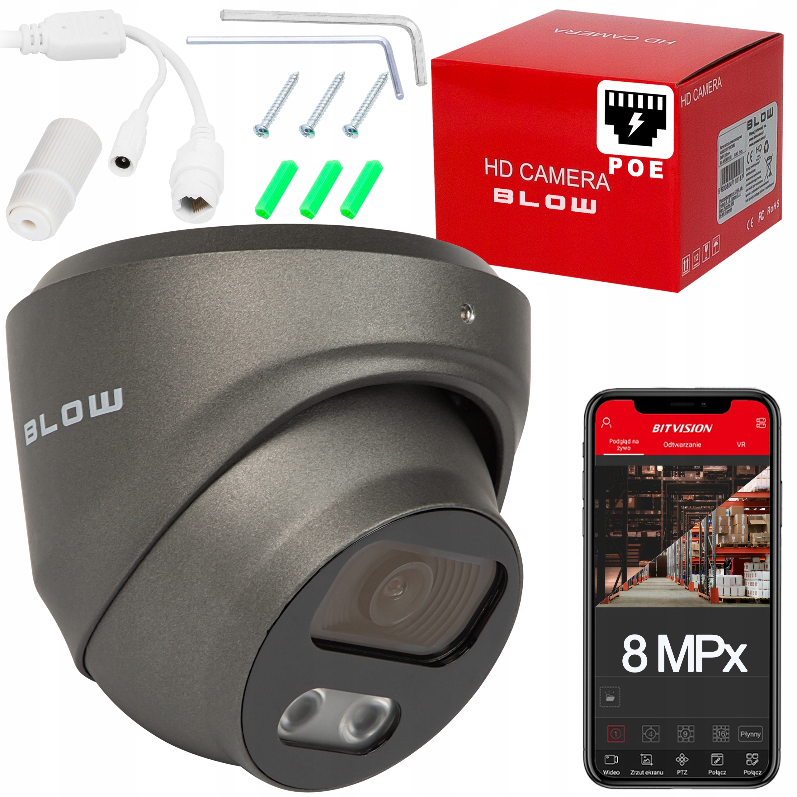 Kamera Kopułowa Zewnętrzna Monitoringu Ip Poe 8MP Grafit HybridLight Ir+led