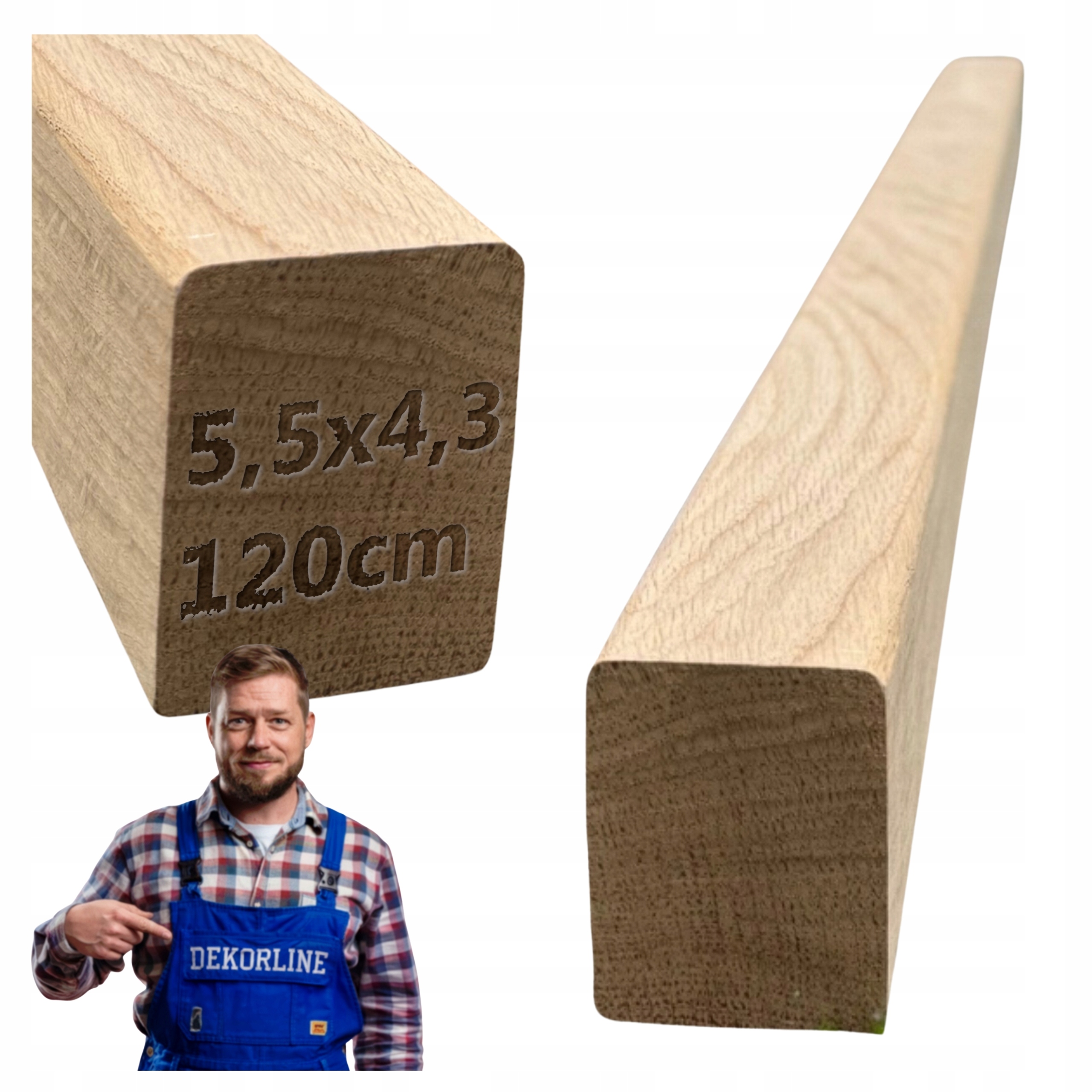 Dřevěná dubová kantovka 5,5 x 4,3 x 120 cm Zábrana na schody Zábradlí 55 x 43