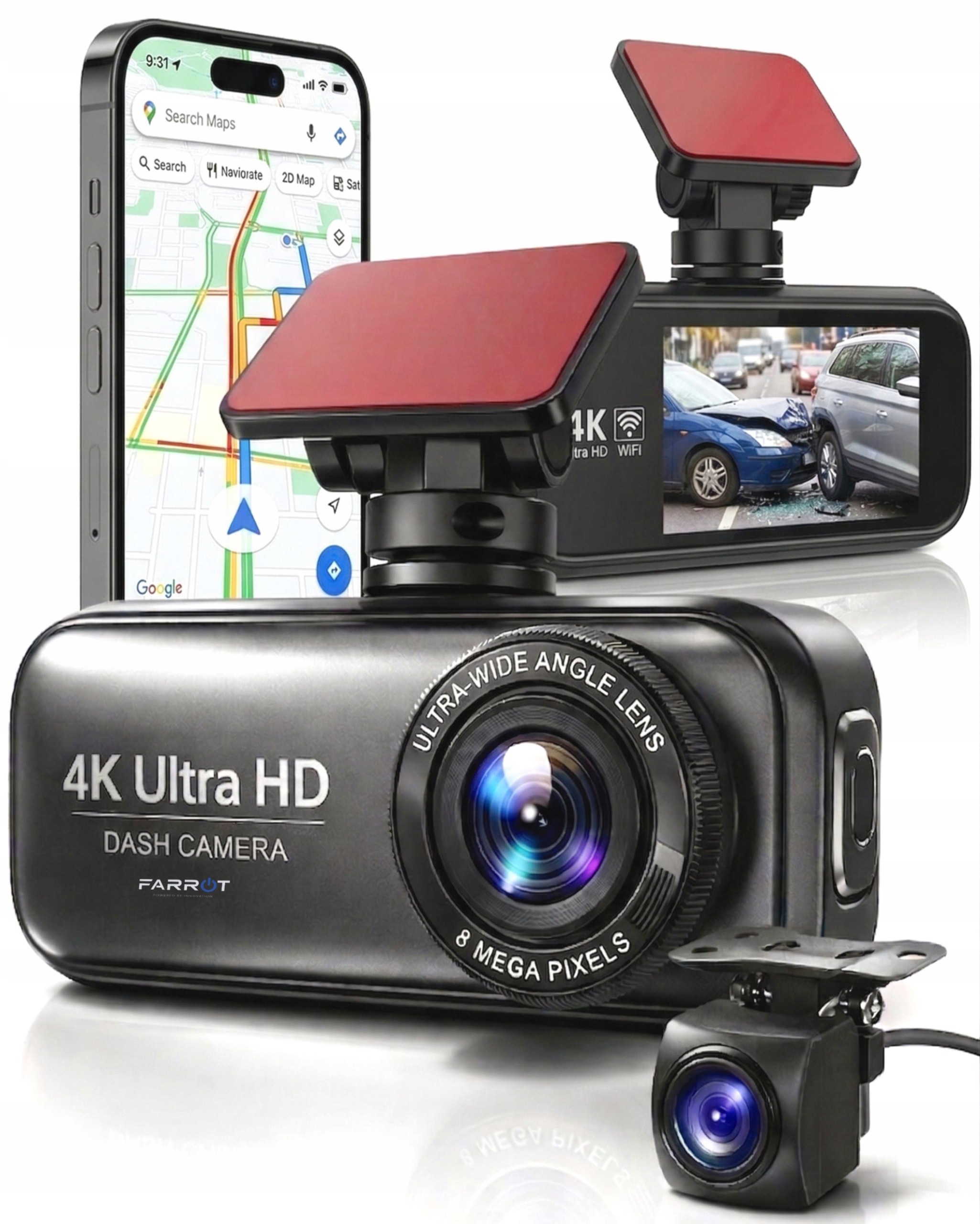 Automobilový videorekordér 4K Uhd Predná strana Wifi Gps Zadná strana Full Hd Autokamera