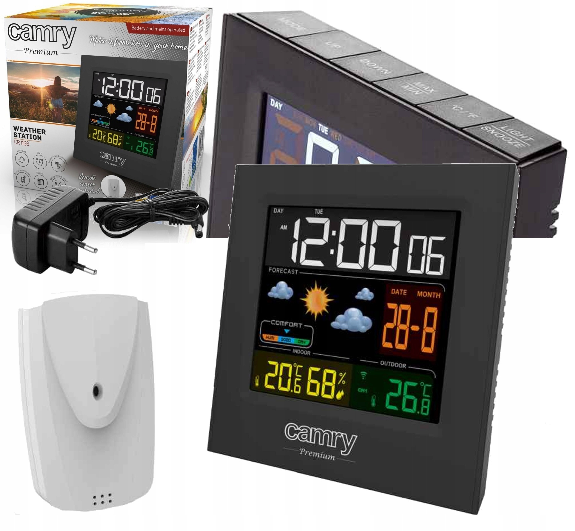 Stacja Pogody Pogodowa Bezprzewodowa Higrometr Termometr Zegar Czujnik