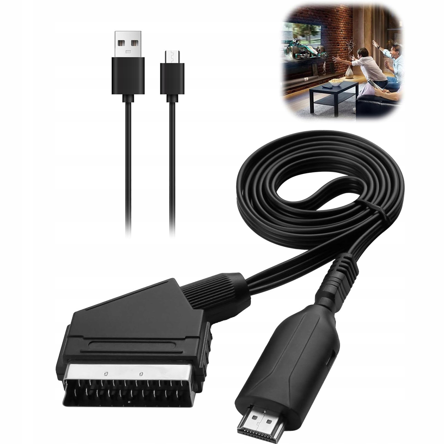 PRZEWÓD ADAPTER KONWERTER HDMI DO NA SCART AV FULL HD 1m