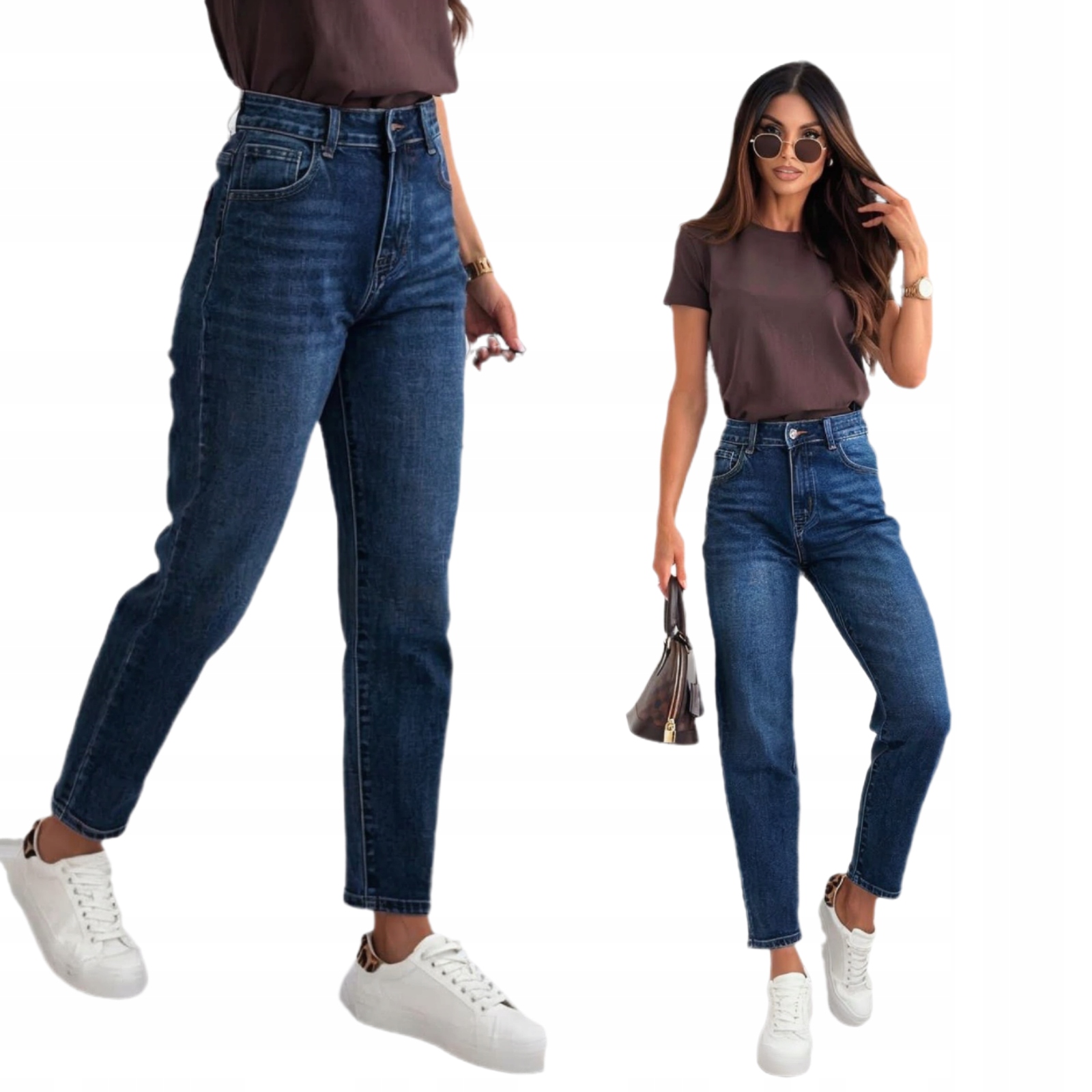 Klasyczne Spodnie Damskie Mom Fit Jeansy Proste Luźne Niebieskie 42/XL