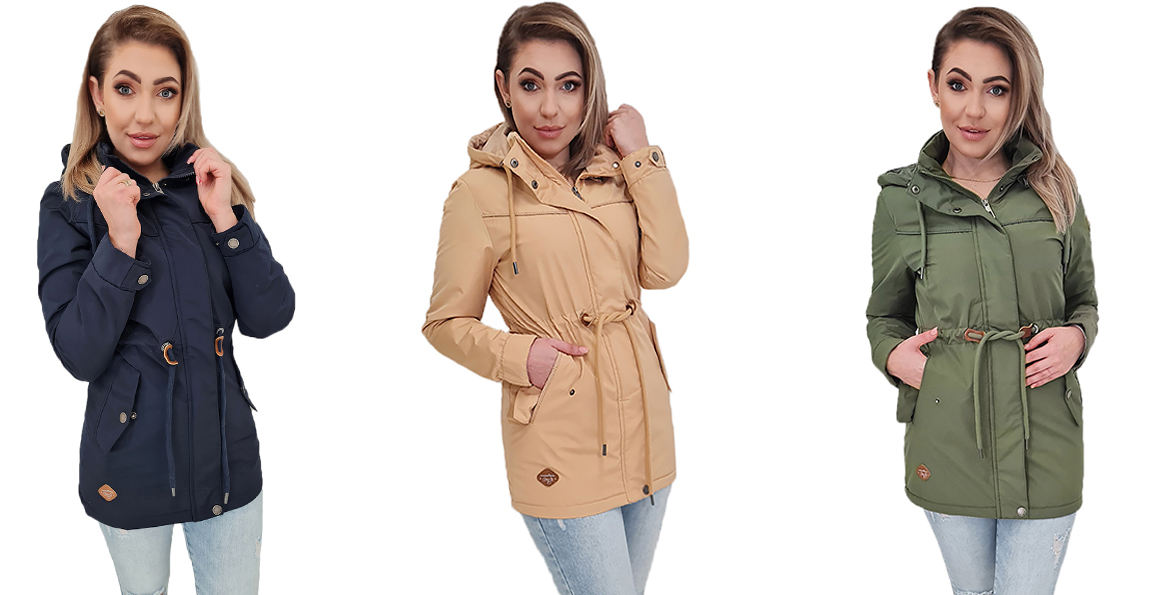 PRZEJŚCIOWY TALIOWANY PARKA PŁASZCZ Z KAPTUREM XXL Marka Soprato